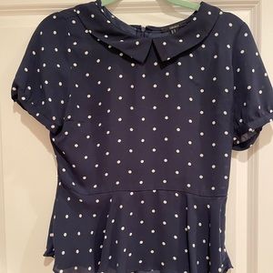 Forever 21 Navy Polka Dot Peplum Top, Sz M